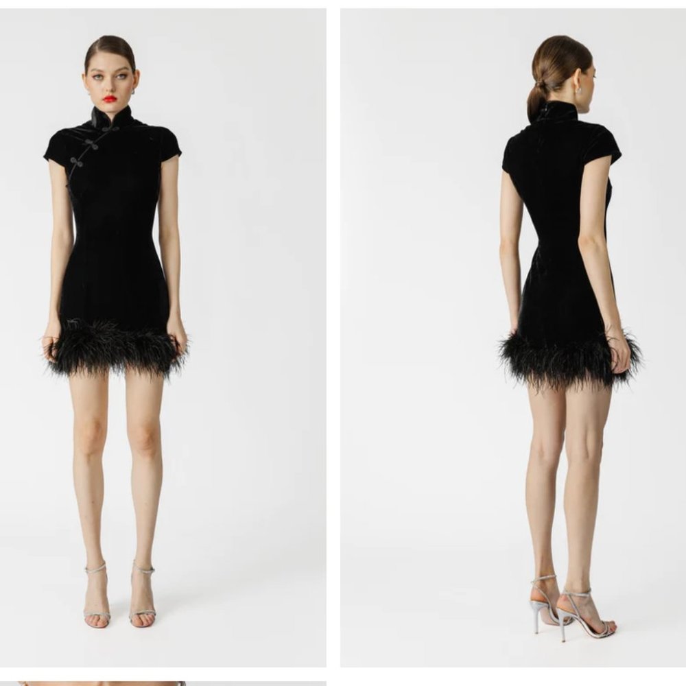 SAU LEE NWT Morgan Dress in Black Morgan Dress in Black velvet and fur  size 0